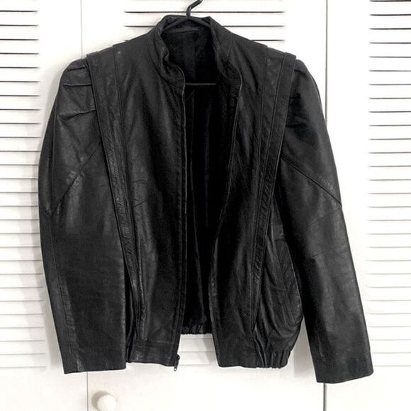 80s Thriller Black Leather Jacket Vintage Michael Jackson - Picture 1 of 3